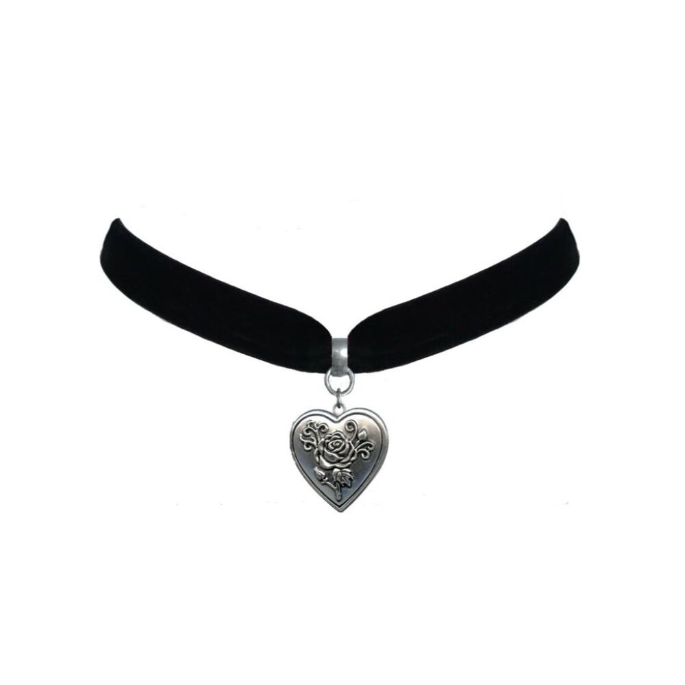 Necklace - Heart Rose Locket Choker